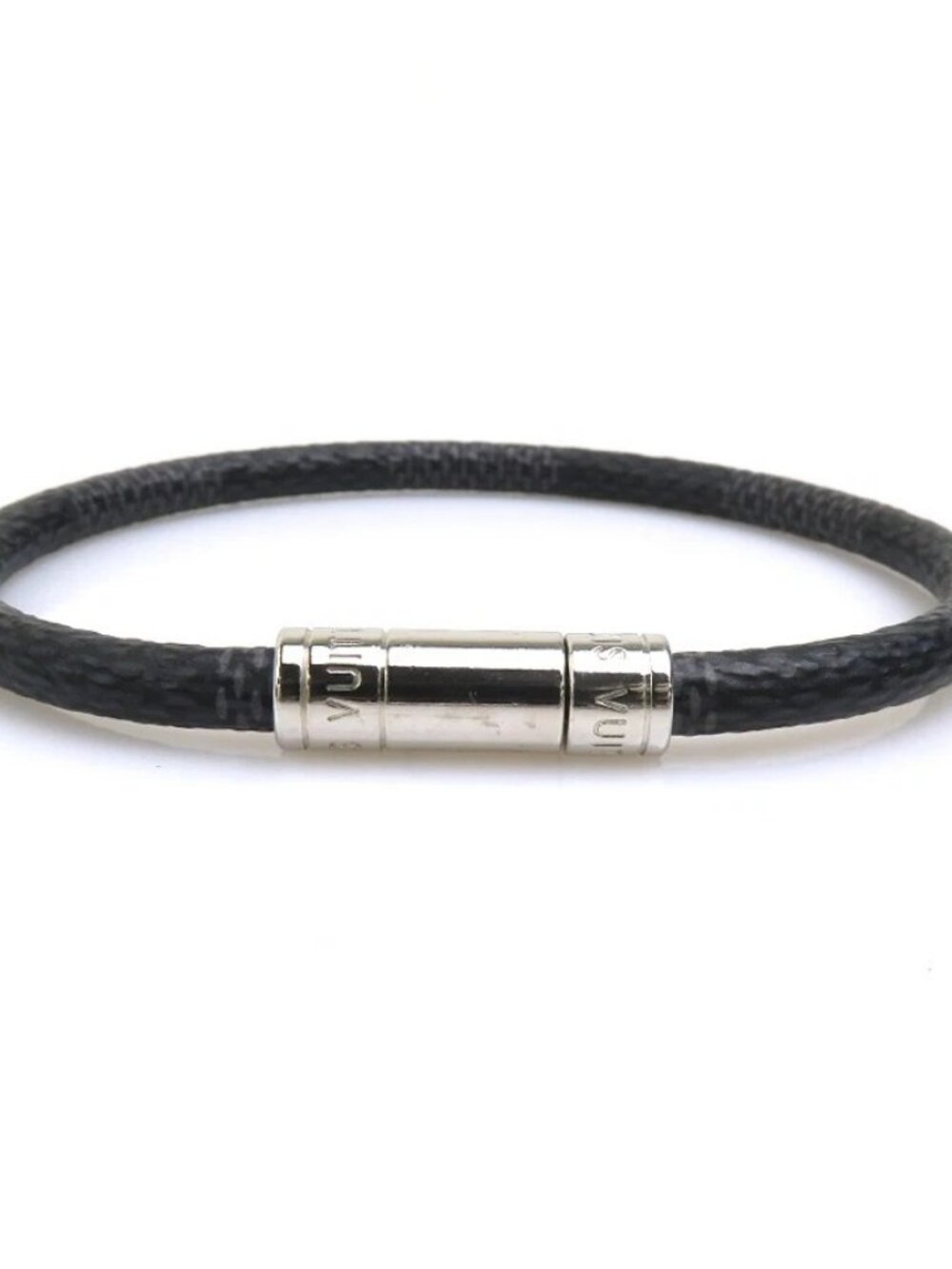 Auth LOUIS VUITTON Damier Graphite Keep It Bracelet Gray/Silver
